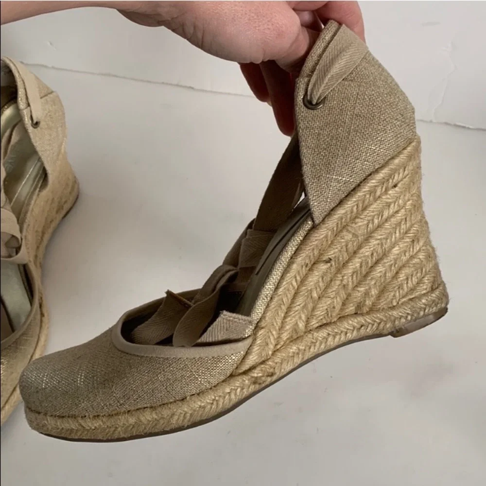 Nine West Golano Ankle Wrap Espadrille Wedge Sandals Metallic Gold